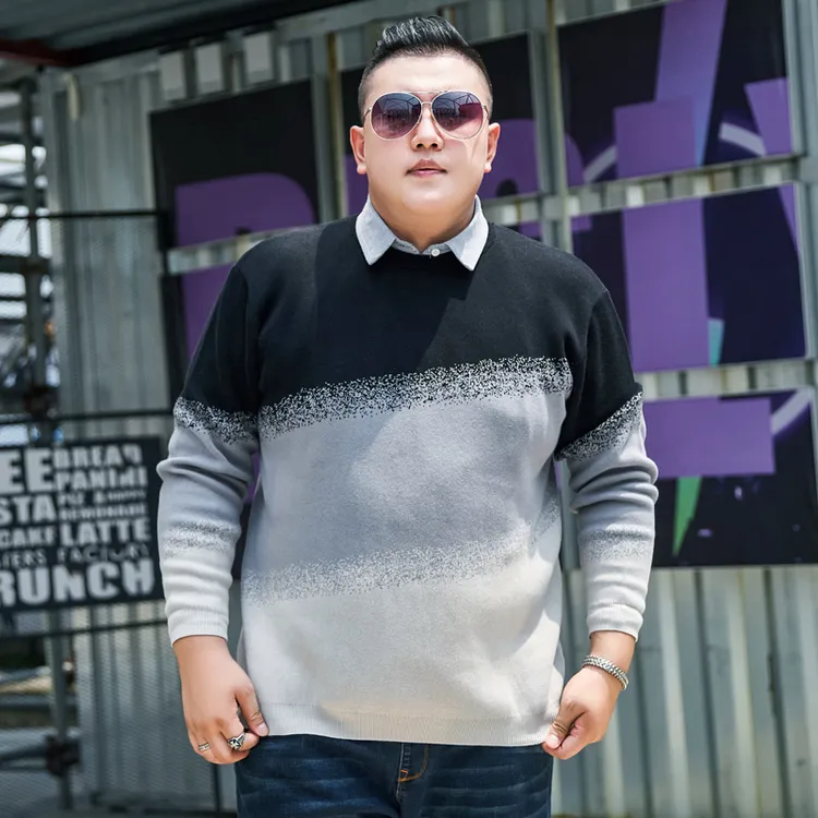 加肥加大码男士毛衣肥佬宽松特大号宽松假两件毛衫长袖针织衫7XL