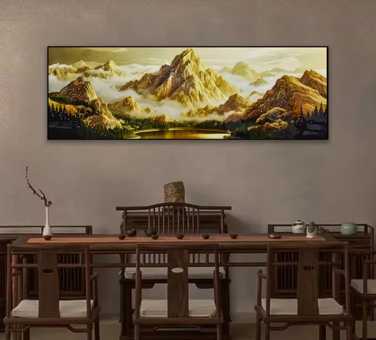 HB011铝合金背靠金山万里金山国画山水画客厅画聚宝盆靠山办公室