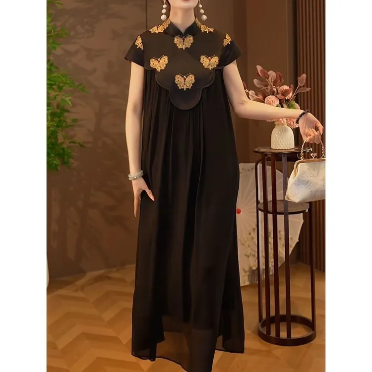 气质时尚端庄高级风连衣裙2026夏季新款宽松休闲显瘦黑色A字裙