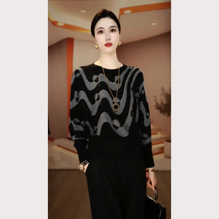 时尚宽松女士针织衫2025秋冬新款洋气上档次显瘦毛衣打底长袖上衣