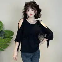 迪否露肩针织衫2025夏季新款时尚百搭女士上衣2176