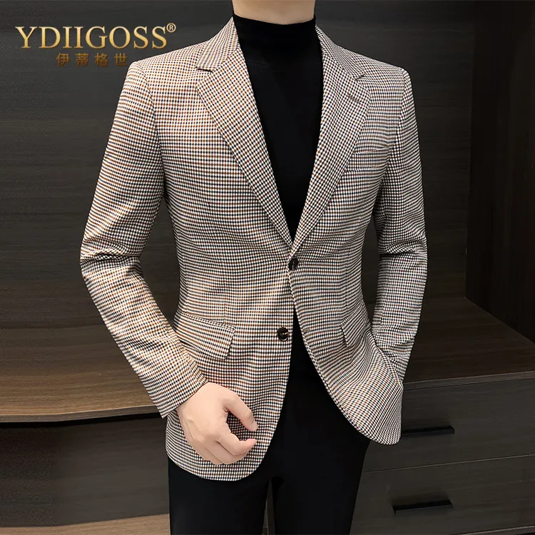 YDIIGOSS千鸟格西装男外套高级感痞帅2025新款休闲单西韩版修身小