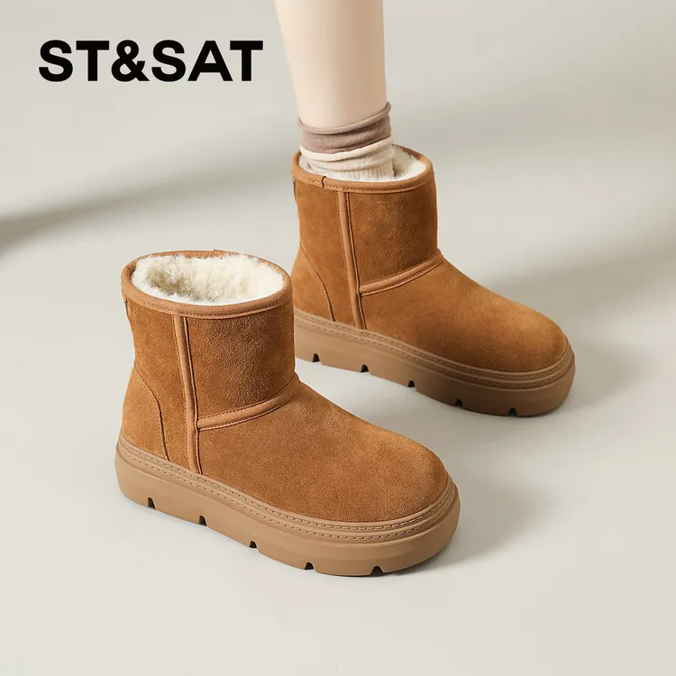 星期六一脚蹬棉鞋女款2025新款保暖冬季雪地靴中筒爆款休闲毛毛靴