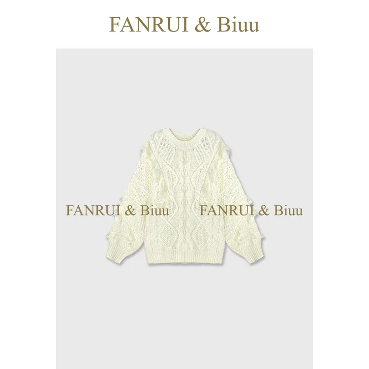 FANRUI/泛芮「绛缕萦怀」花边独特小众设计感百搭气质针织衣B19779