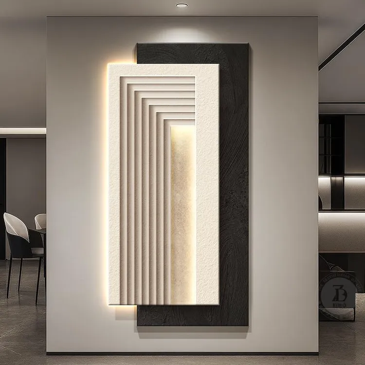 轻奢高级感入户门玄关装饰画抽象立体几何走廊过道挂画砂岩壁灯画