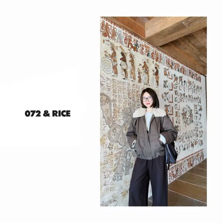 072 & RICE【奥本】秋季休闲翻领拉链棉服外套 N-32GC6032