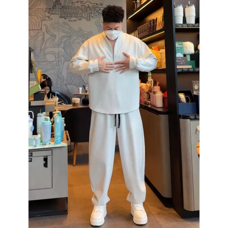 秋季极简风半拉链休闲运动套装男士高级感时尚百搭卫衣卫裤两件套