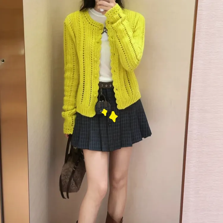 SZSALI 定制显瘦常规版小香风秋季圆领时尚镂空针织毛衫