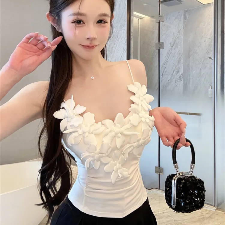 小香风花朵吊带背心女外穿夏季纯欲辣妹鱼骨抹胸上衣泰式独特绝美