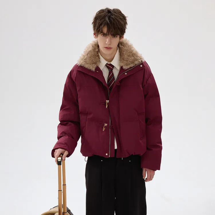 CHICERRO西西里男装冬季高级感牛角扣立领棉服短款休闲加厚翻领