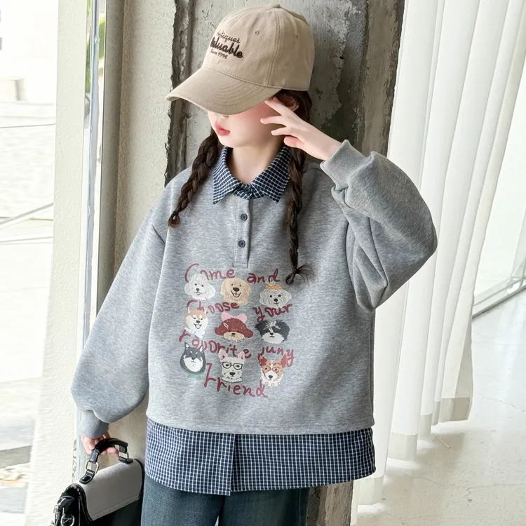 女童卫衣春秋2025新款儿童洋气时髦休闲中大童秋装假两件上衣