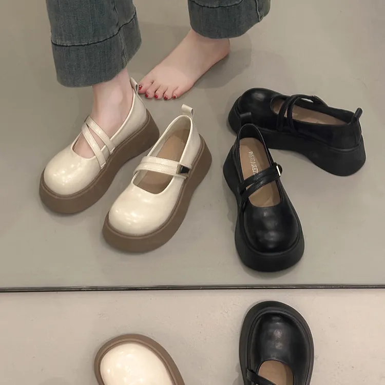 厚底玛丽珍鞋女2025新款配裙子学院风小皮鞋大头乐福鞋一字扣单鞋