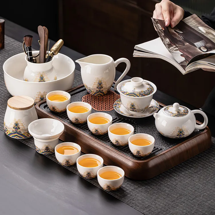 高端羊脂玉海浪江涯功夫茶具套装办公室家用待客茶道器物年轻人