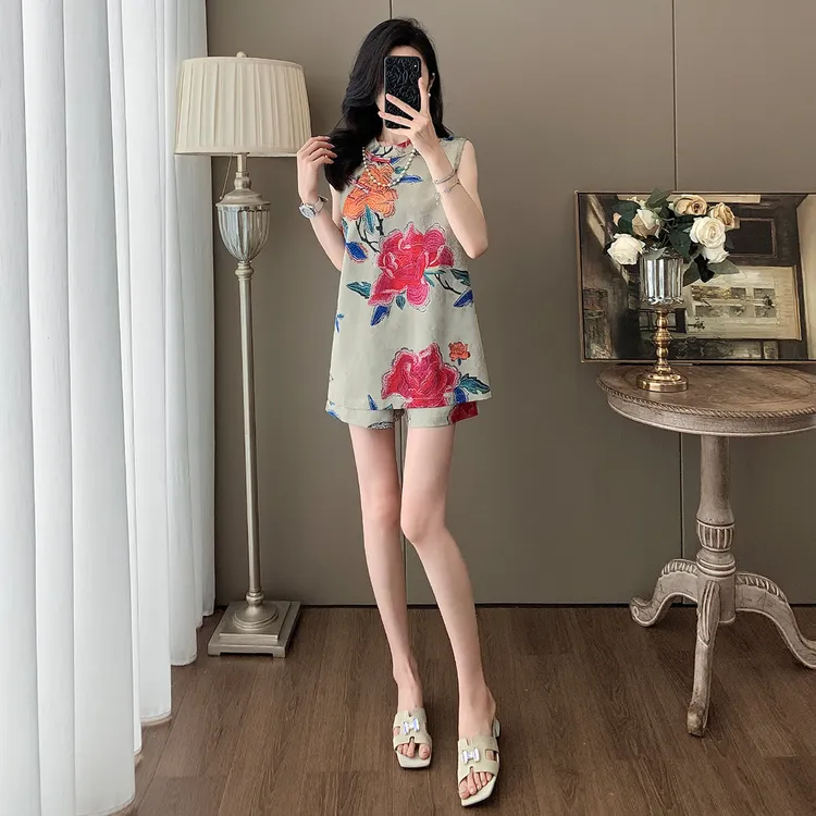 显瘦套装女时尚休闲薄款贵气气质国风盘扣短袖短裤夏季新款两件套