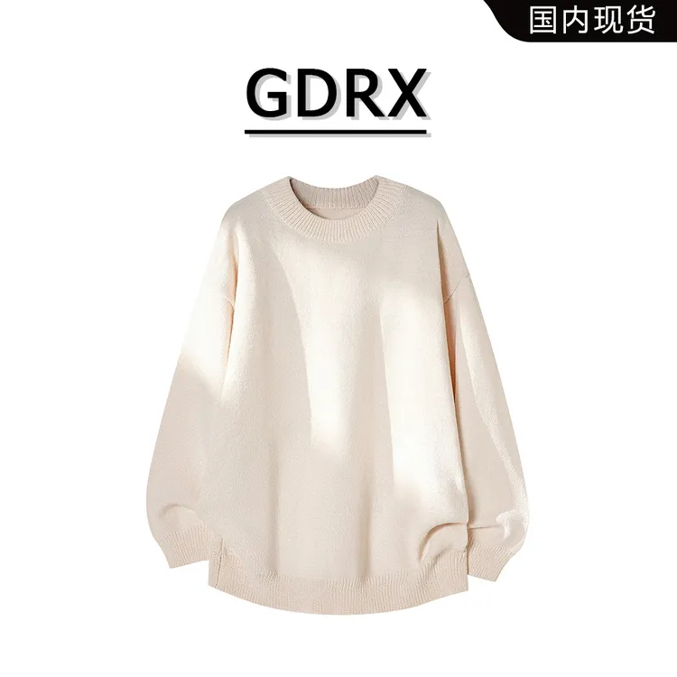 GDRX美式简约圆领针织衫毛衣男2025秋季新款休闲宽松潮流纯色上衣