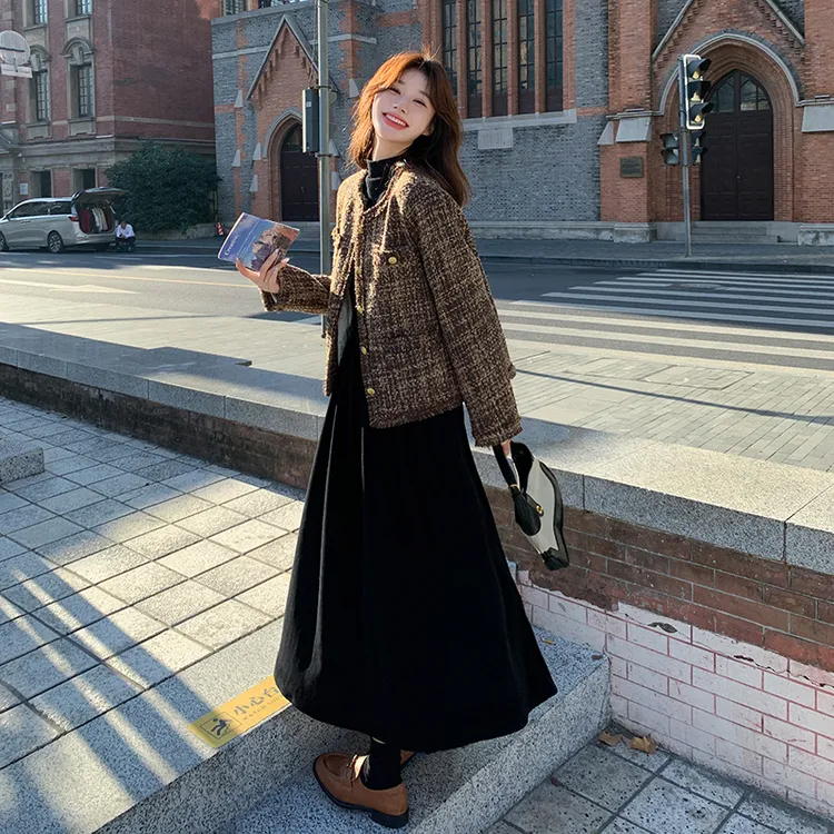法式小香风外套连衣裙套装女春秋2025新款高级感韩系流行两件套裙
