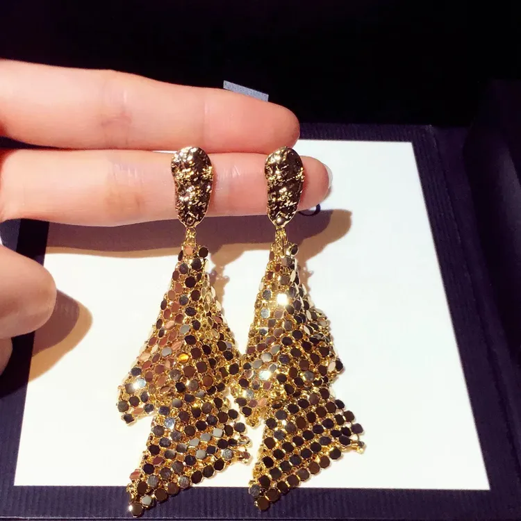 合金耳饰 610冷淡风设计感小众ins风气质通勤长款流苏耳环金色女