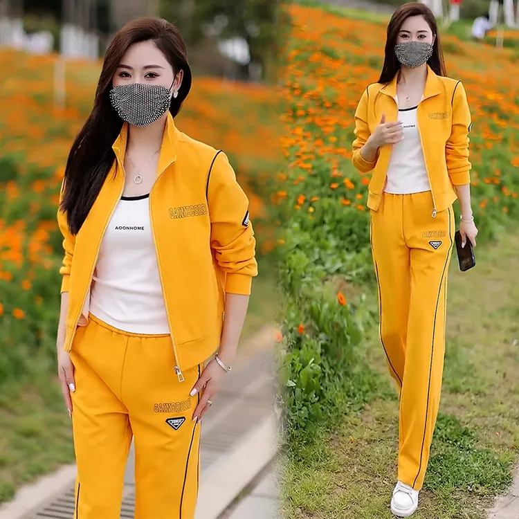 休闲运动服套装女2025春秋新款洋气显瘦立领开衫外套阔腿裤两件套
