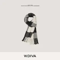 W.Diva【英伦学院】纯羊毛经典撞色格纹英伦流苏围巾休闲54J223133