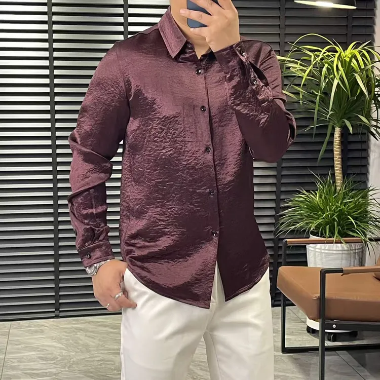 张先生欧货•8175秋冬男士醋酸时尚潮流百搭翻领修身长袖衬衫