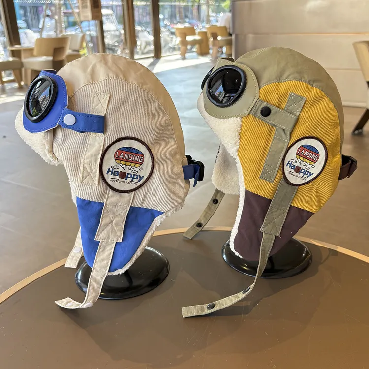 儿童帽子冬季帅气滑雪帽加绒加厚保暖男童帽子小女孩飞行员护耳帽