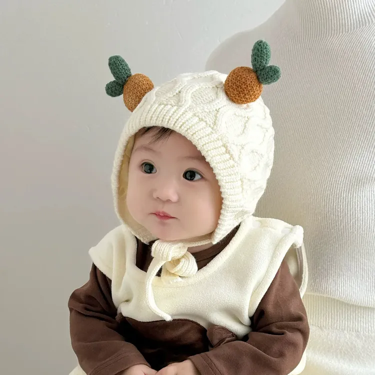 婴儿帽子秋冬款可爱保暖加厚宝宝套头帽护耳针织防风婴幼儿毛线帽