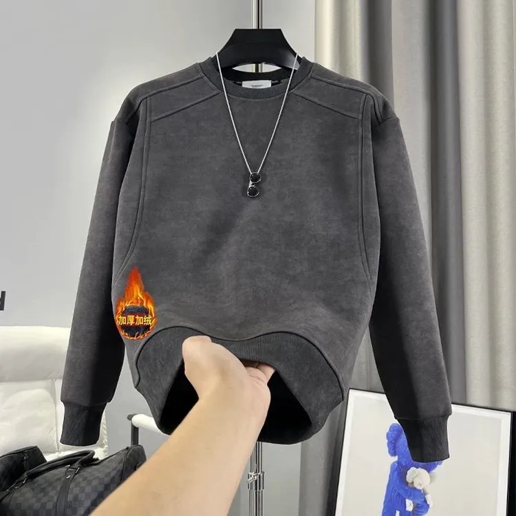 2025新款男士冬季加厚痞帅卫衣休闲百搭简约扎染拼接男士长袖卫衣