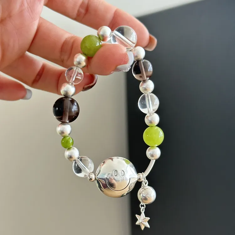 925银手链 【阳光玫瑰】原创设计时尚百搭气质女笑脸绿珠手链 3902