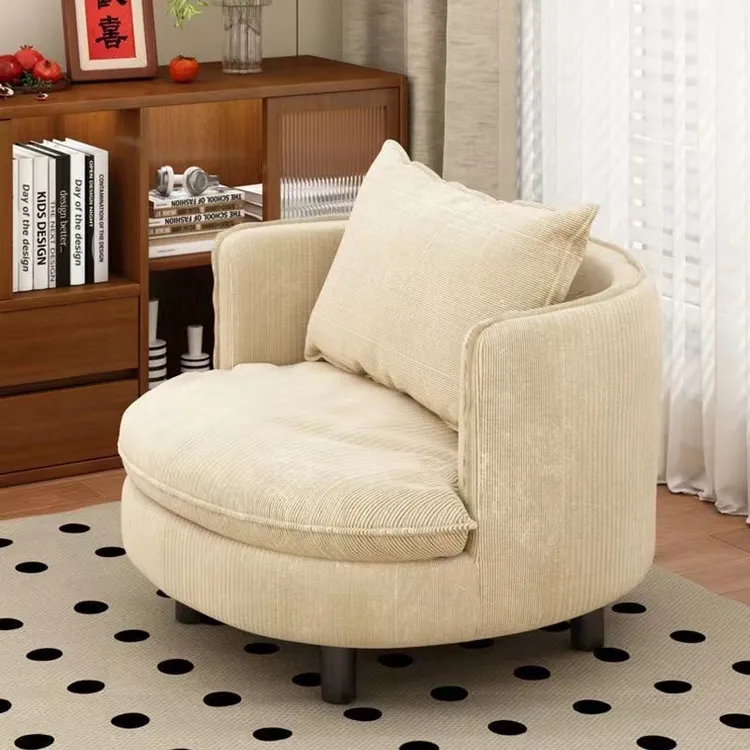 可旋转圆形沙发椅灯芯绒圆形休闲椅客厅卧室办公室单人圆形沙发椅