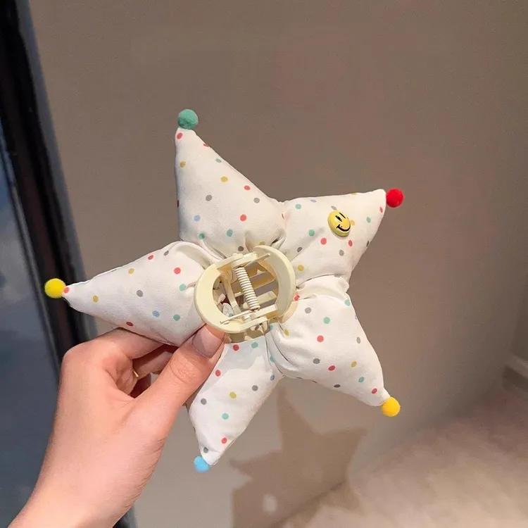 彩色波点五角星充棉立体抓夹小众设计感发夹甜美少女后脑勺鲨鱼夹