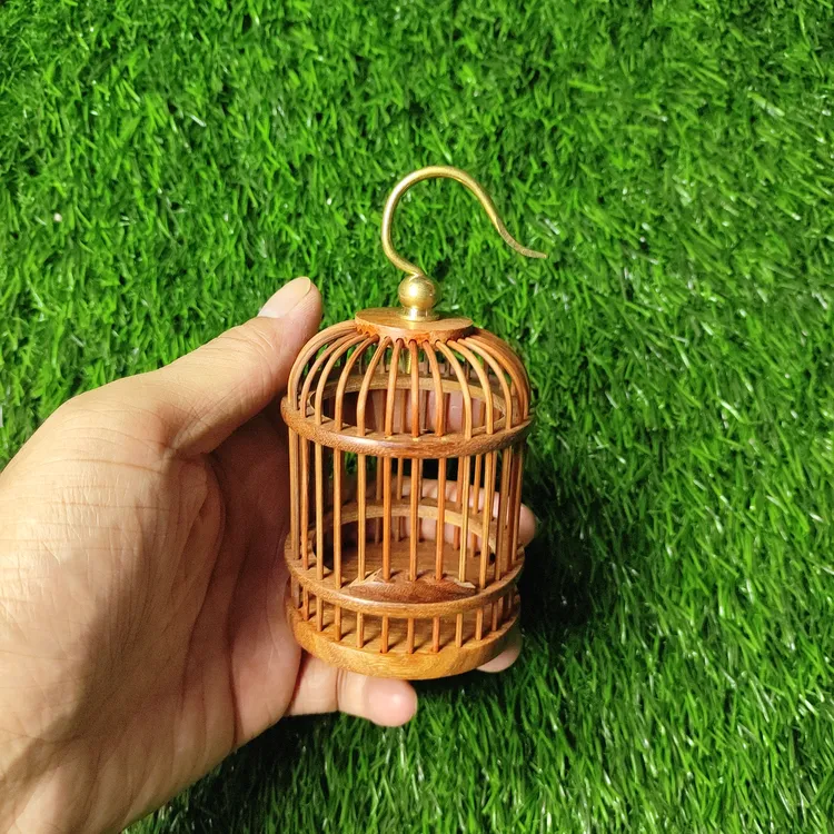 红檀木小号蝈蝈蛐蛐儿鸣虫笼子手工制作竹制鸣虫用品小号红檀木笼