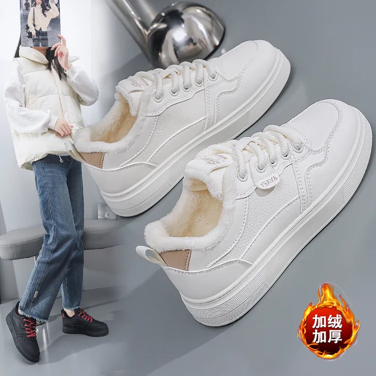 轻奢加绒小白鞋女款2025秋冬季新款爆款厚底防滑板鞋百搭学生棉鞋