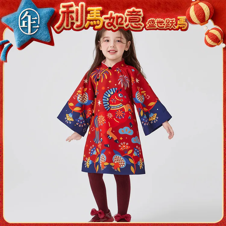 【盛世跃马旗袍裙】年衣童装旗袍裙女童秋冬款新中式裙子礼服拜年服