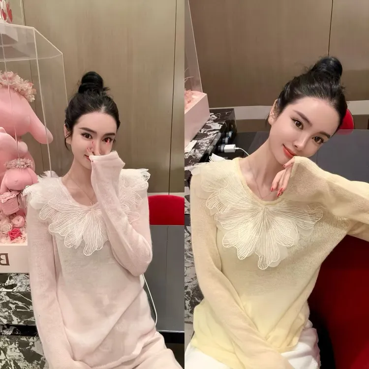 DL乐乐家【蔷薇腮红】时尚气质立体花朵高级感洋气减龄极简风上衣女
