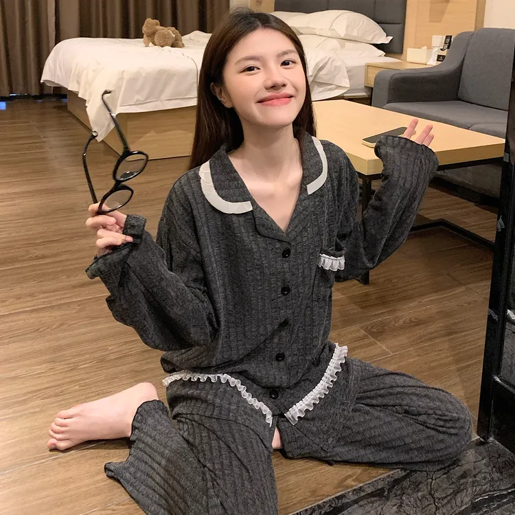 睡衣女春秋季2025年新款长袖棉质韩版开衫高级感家居服套装可外穿