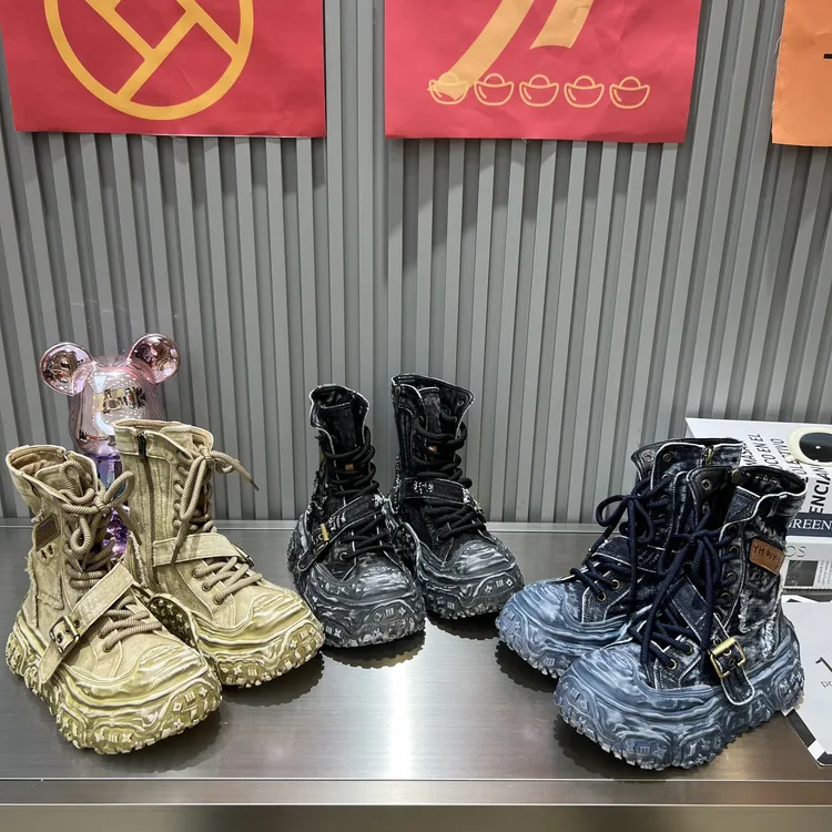 做旧春秋增高秋季中跟拼色马丁靴冬季英伦风女鞋时尚百搭潮流厚底