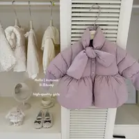 【乐恩童装】2025女童蝴蝶结花苞棉服中长款冬季可爱泡泡袖立领外套
