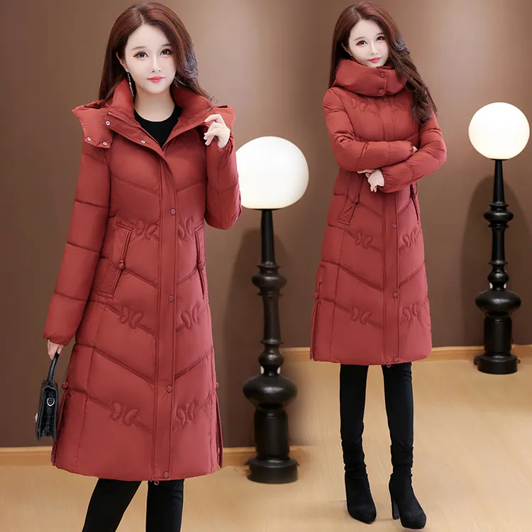 加厚可脱卸帽韩版中年中长款时尚羽绒棉服女装显瘦高端棉衣外套