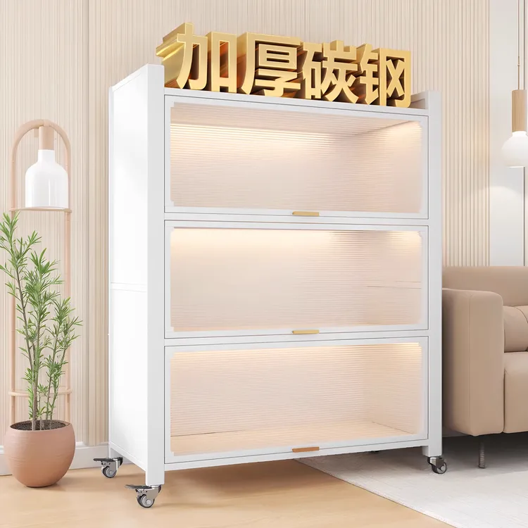 钢制儿童书柜防尘收纳置物架落地家用多层书架储物可移动一体靠墙