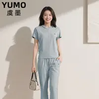 W298休闲极简风时尚套装短袖修身拉链连帽套装