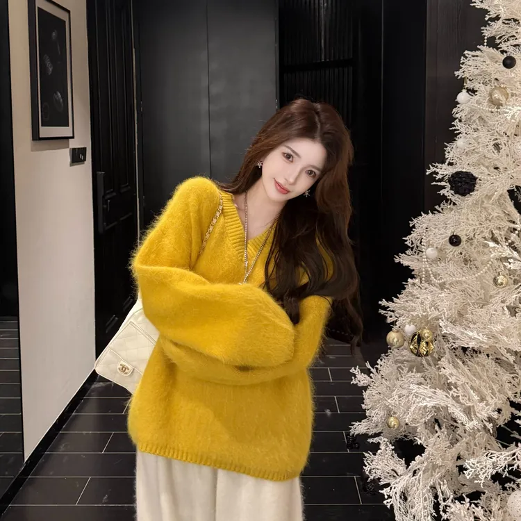 GUIDI GUDI【寒烟淡蓝】韩系秋冬氛围感休闲风毛衣/黄加蓝