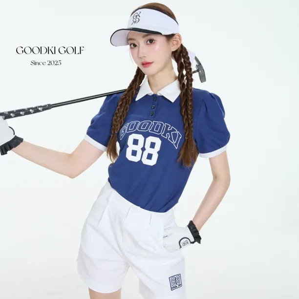 GOODKI美式学院风泡泡袖polo衫套装