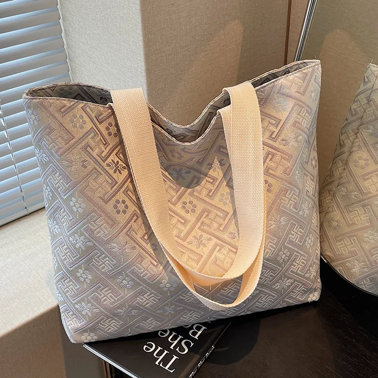 中式国风刺绣帆布包包女大容量单肩手提袋小众百搭上课通勤托特包