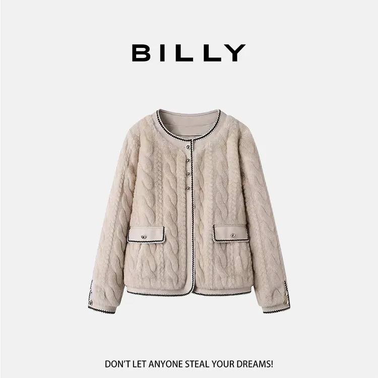 【比利轻奢】Billy/比利小香风毛茸茸短款外套女2025冬季新显瘦减龄仿貂绒外套