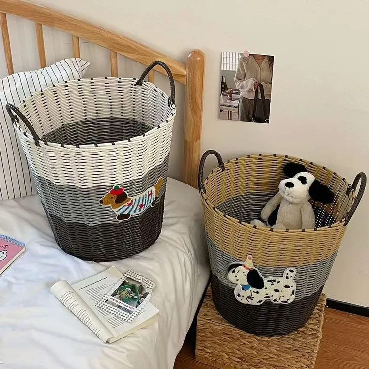 大容量可爱小狗藤编脏衣篓家用脏衣服收纳筐高颜值风浴室学生Tzo