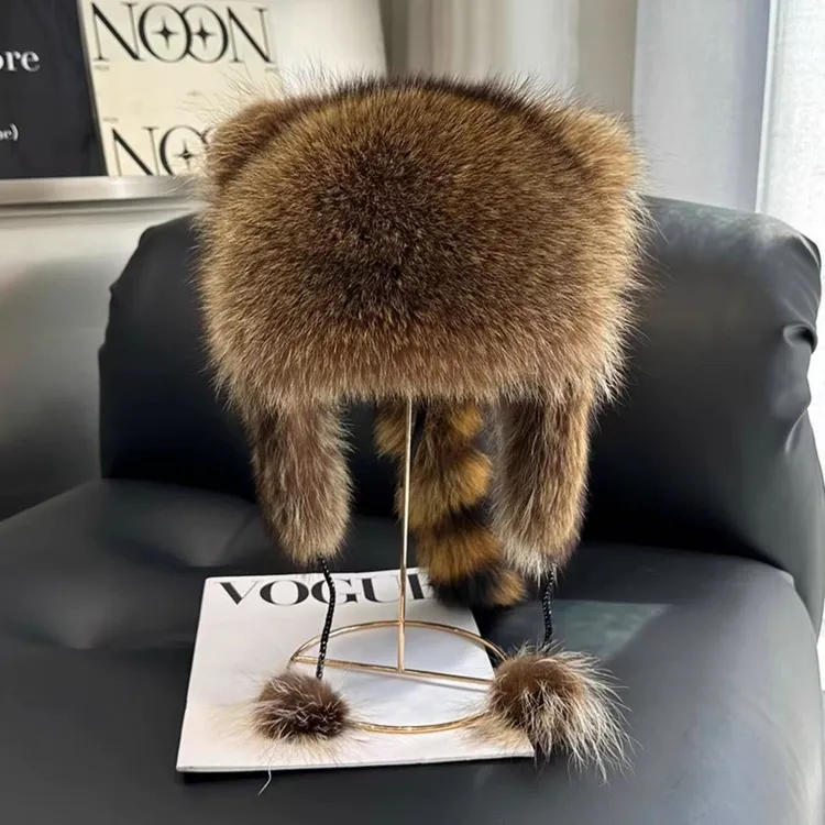 小浣熊帽尾巴帽子男女儿童成人冬仿狐狸帽子耳朵