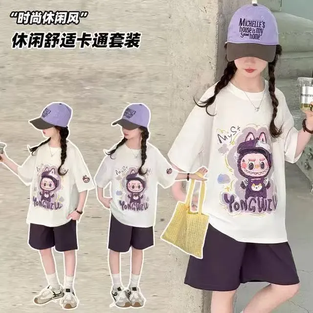夏季中大童套装多巴胺短裤两件套女洋气网红女孩