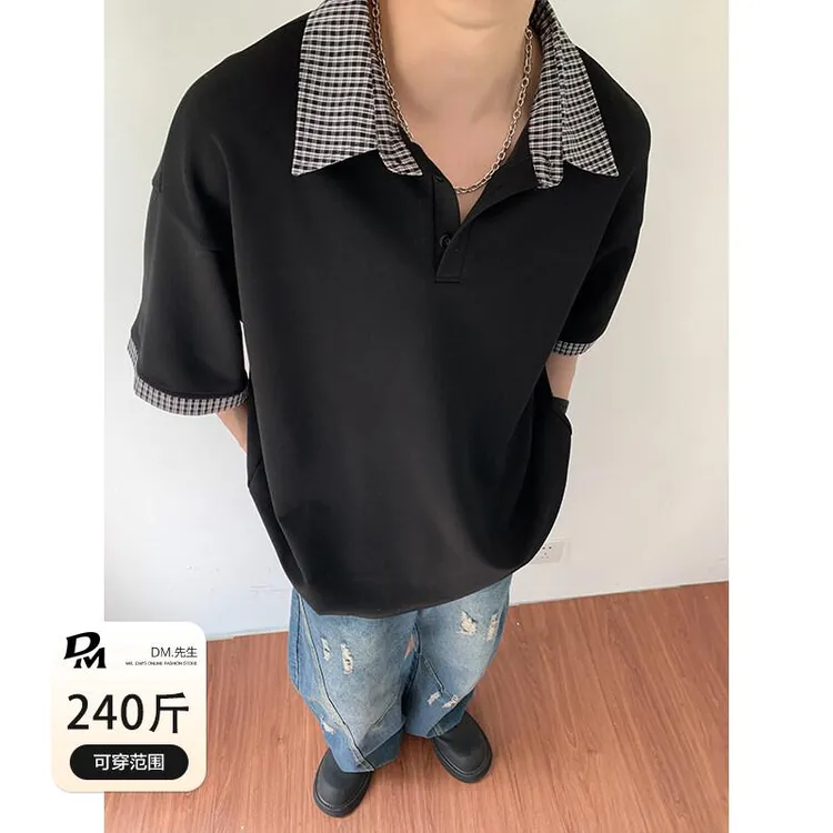 【240斤可穿】大码男装休闲高级感polo衫宽松版设计感上衣潮男衣服
