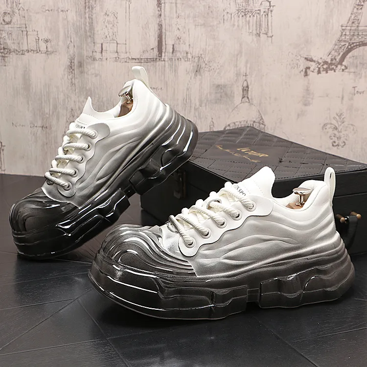 头层牛皮男士大头鞋渐变色淋胶厚底增高小众轻奢潮流时尚休闲潮鞋