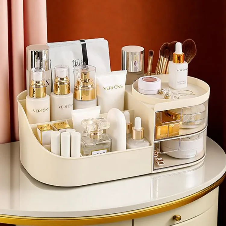 大容量化妆品收纳盒透明抽屉式桌面化妆盒学生首饰架